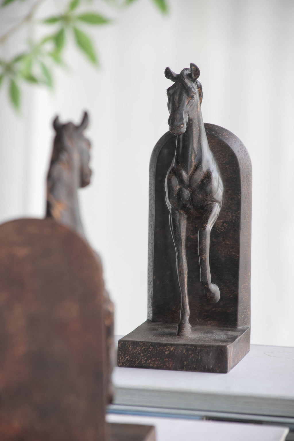 Trotting Horse Bookends Set of 2 with Classic Design - Brown