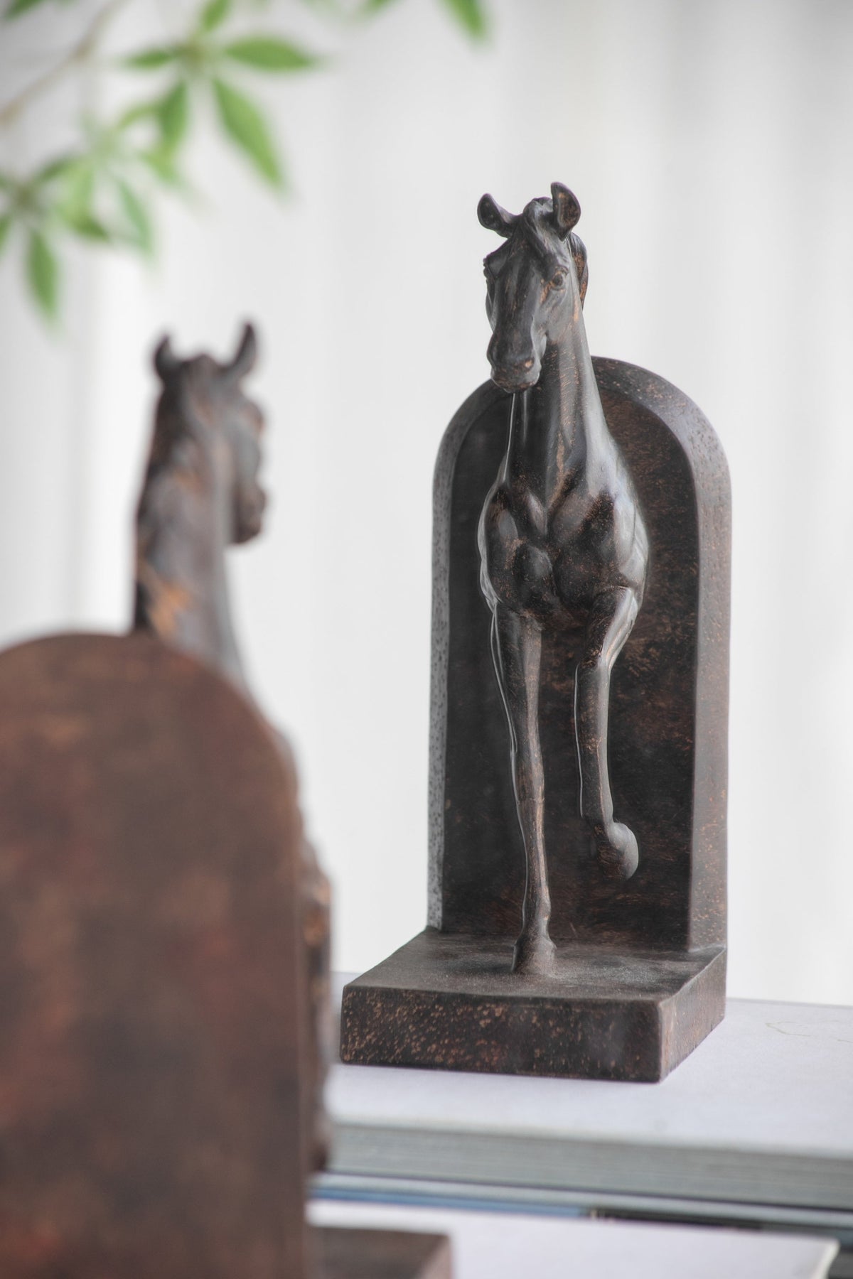 Trotting Horse Bookends Set of 2 with Classic Design - Brown