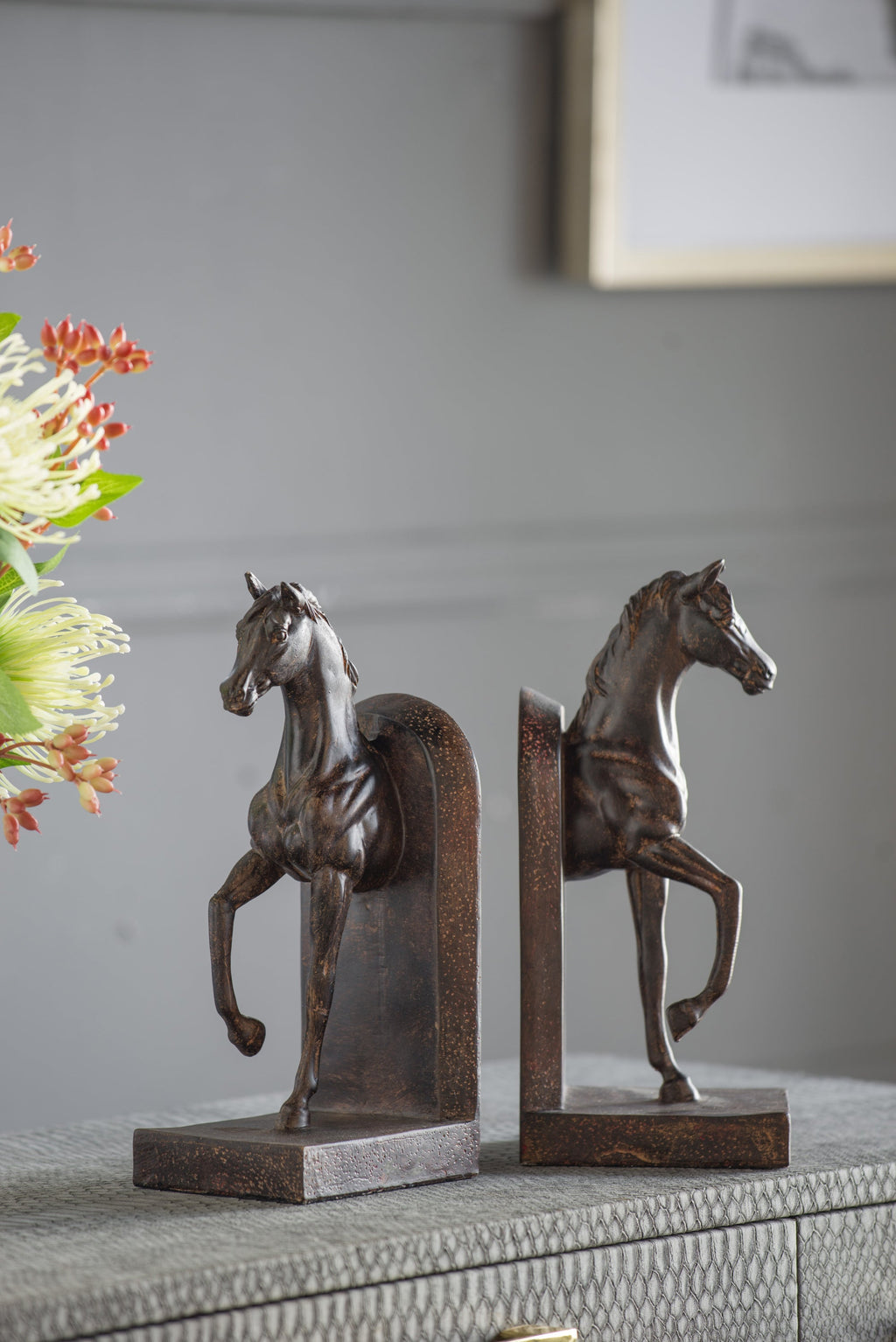 Trotting Horse Bookends Set of 2 with Classic Design - Brown