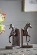 Trotting Horse Bookends Set of 2 with Classic Design - Brown