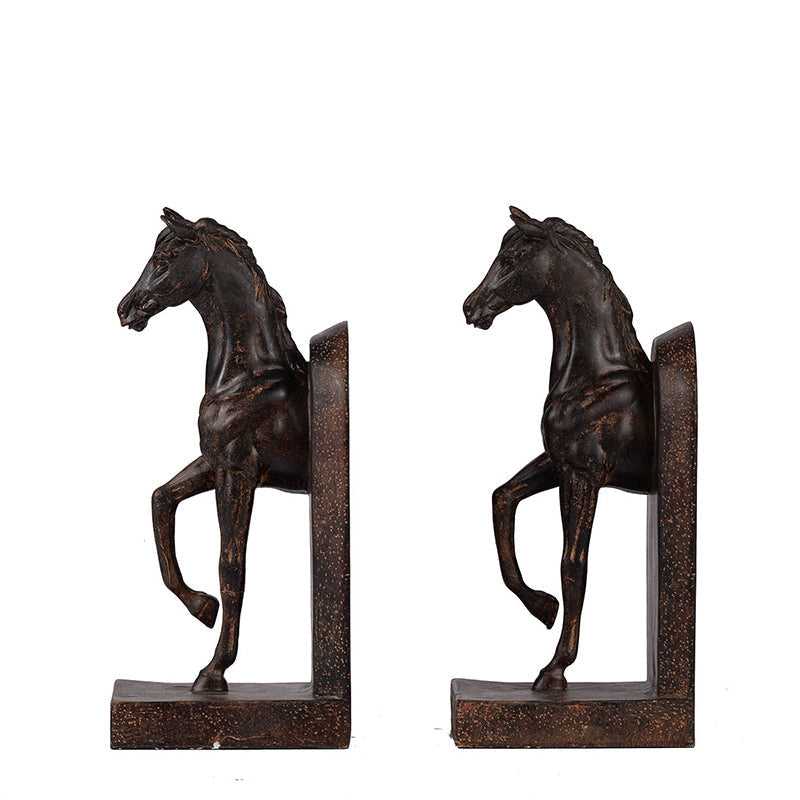 Trotting Horse Bookends Set of 2 with Classic Design - Brown