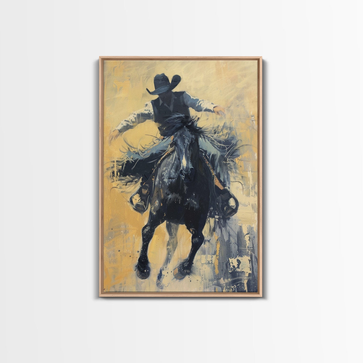 Bold Cowboy in Action Framed Canvas Print - Captivating Western Decor Search size and frame options before ordering.