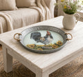 Rooster & Sunflowers Galvanized Metal Tray – Rustic Farmhouse Decor