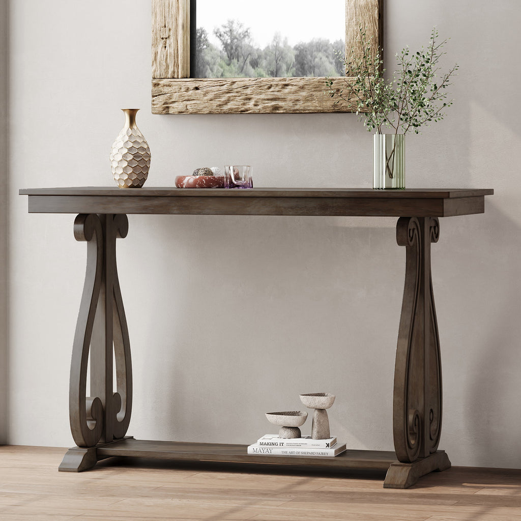 48-Inch Rustic Vintage Farmhouse Style Entryway Table with Open Shelf (Walnut)