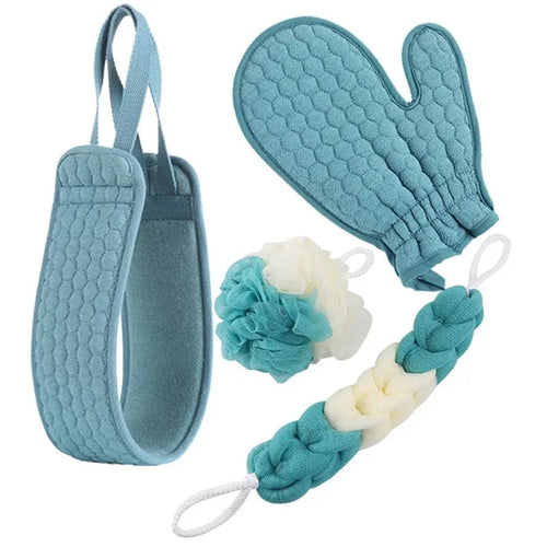 4-Piece Bath Towel Set with Exfoliating Mitt