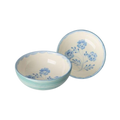 Ceramic Bowl with Hand-painted Blue Flowers - Green - 10.14 oz