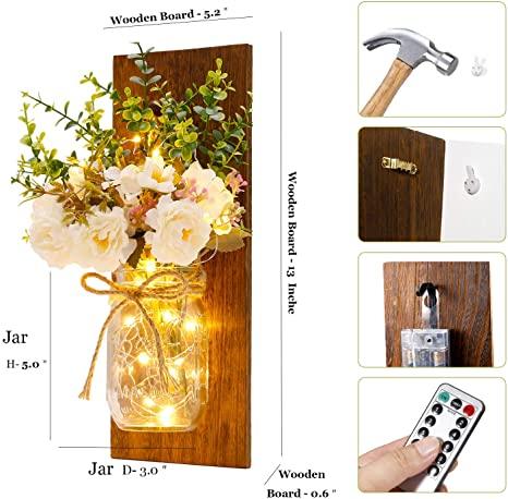 Jar Hydrangea Sconces with Fairy Lights Set of Two