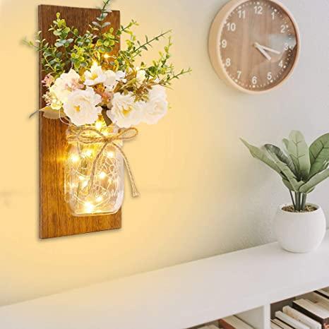 Jar Hydrangea Sconces with Fairy Lights Set of Two