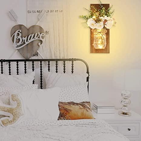 Jar Hydrangea Sconces with Fairy Lights Set of Two