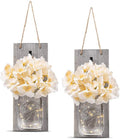 Jar Hydrangea Sconces with Fairy Lights Set of Two