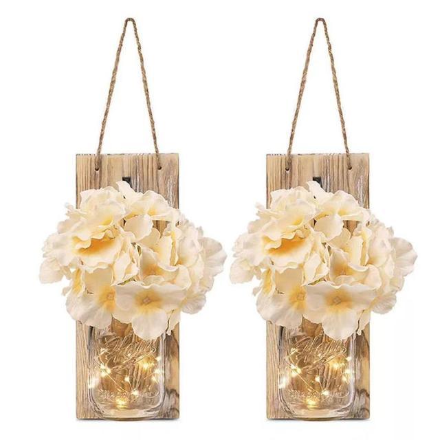 Jar Hydrangea Sconces with Fairy Lights Set of Two