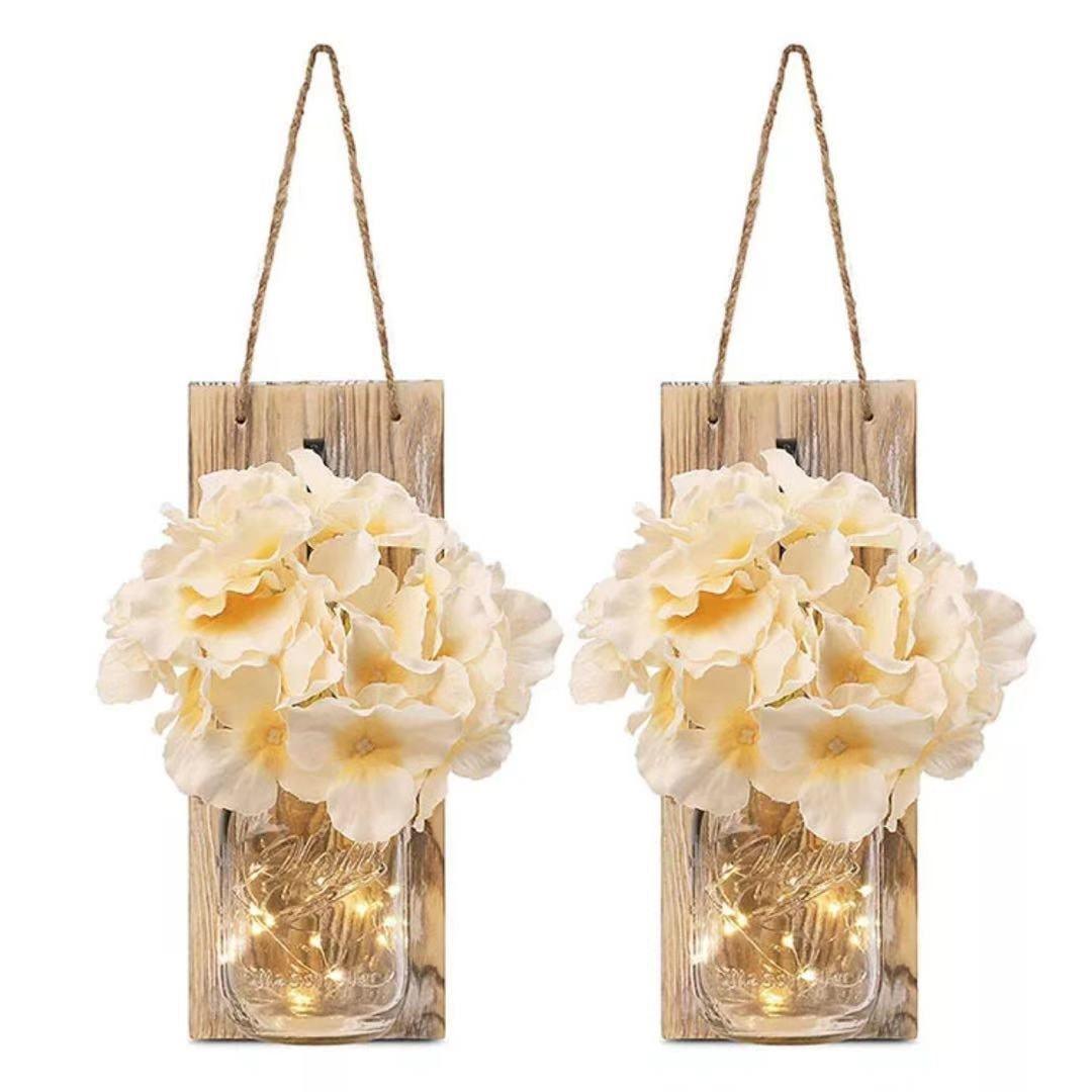 Jar Hydrangea Sconces with Fairy Lights Set of Two