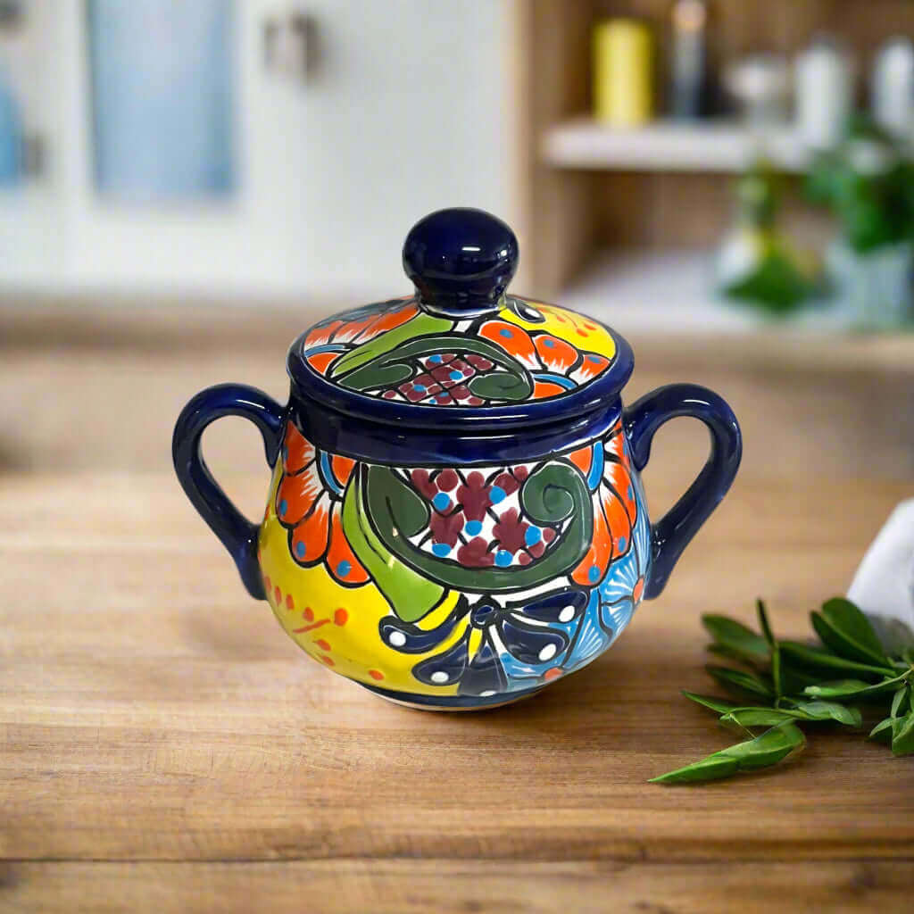 Handmade Talavera Sugar Jar | Colorful Mexican Ceramic Pot