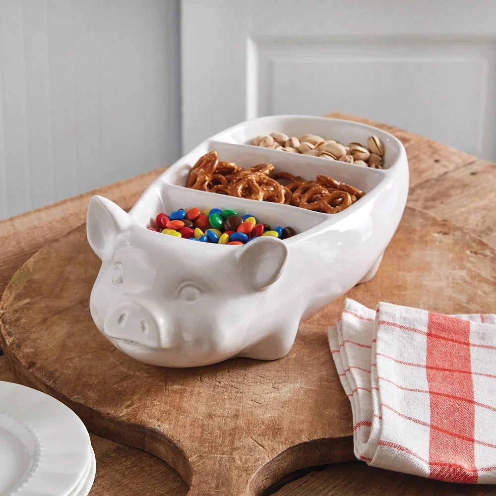 Piglet Divided Bowl – Ceramic Farmhouse Serving Dish