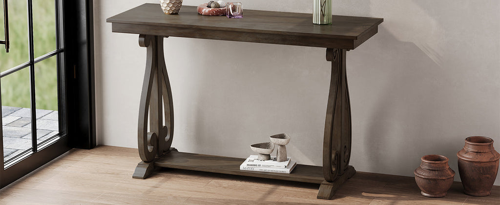 48-Inch Rustic Vintage Farmhouse Style Entryway Table with Open Shelf (Walnut)
