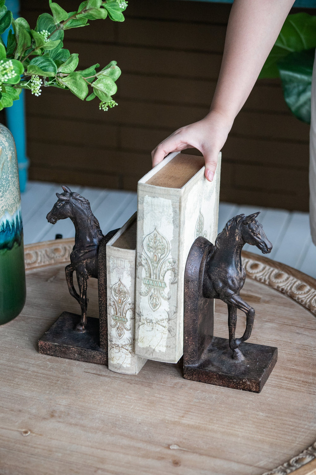 Trotting Horse Bookends Set of 2 with Classic Design - Brown