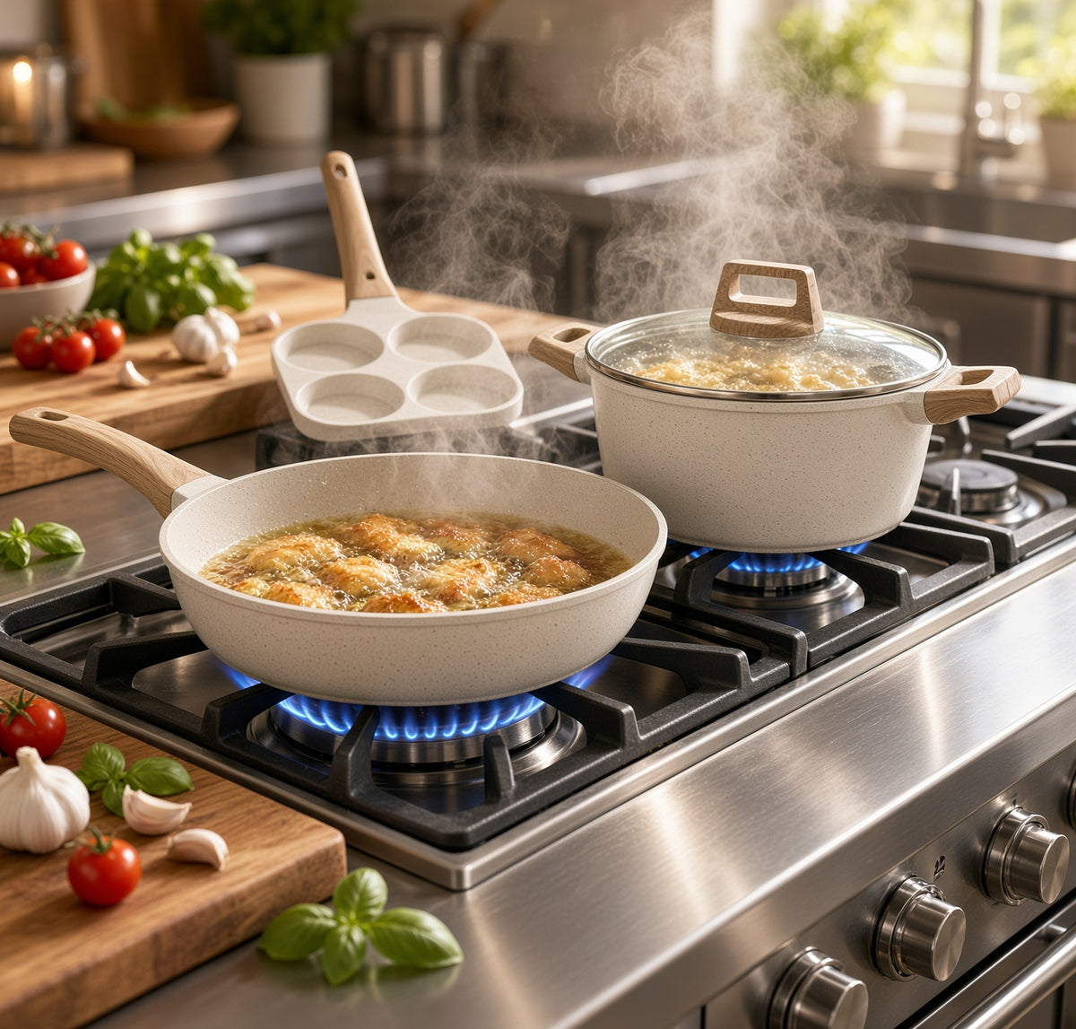 CAROTE 21-Piece White Granite Nonstick Cookware Set
