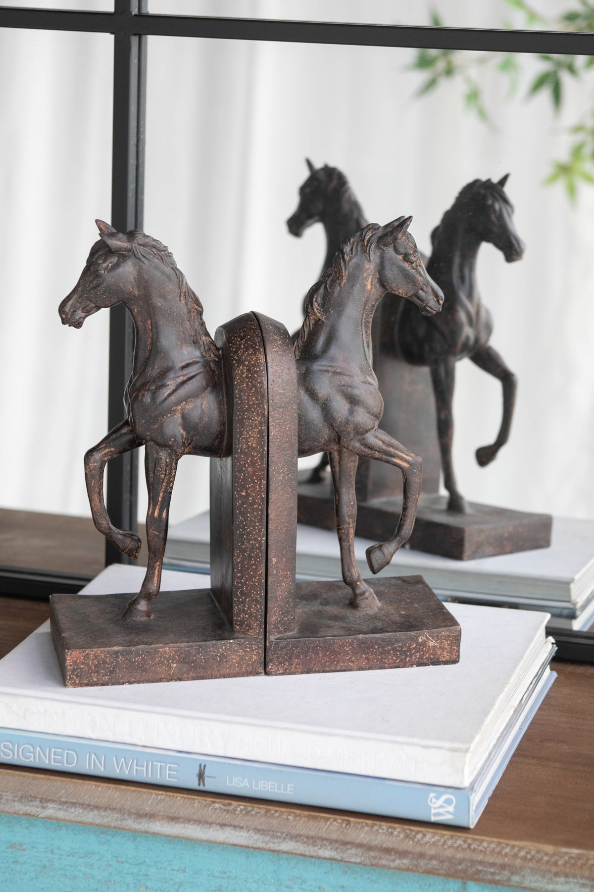 Trotting Horse Bookends Set of 2 with Classic Design - Brown