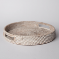 Round Rattan Tray — Decorative White Woven Tray for Coffee Table & Home
