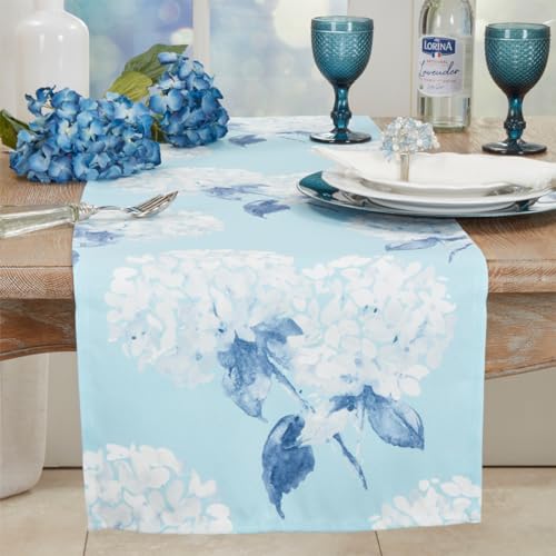 Fennco Styles Aqua Hydrangea Printed Table Runner 16" W x 54" L