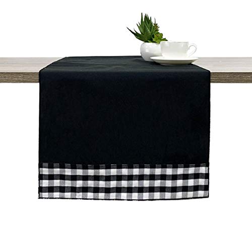 Fennco Styles Handmade Reversible Checkered Border Design Table Runner - Check Table Cover for Home, Dining Table, Banquet and Special Occasion