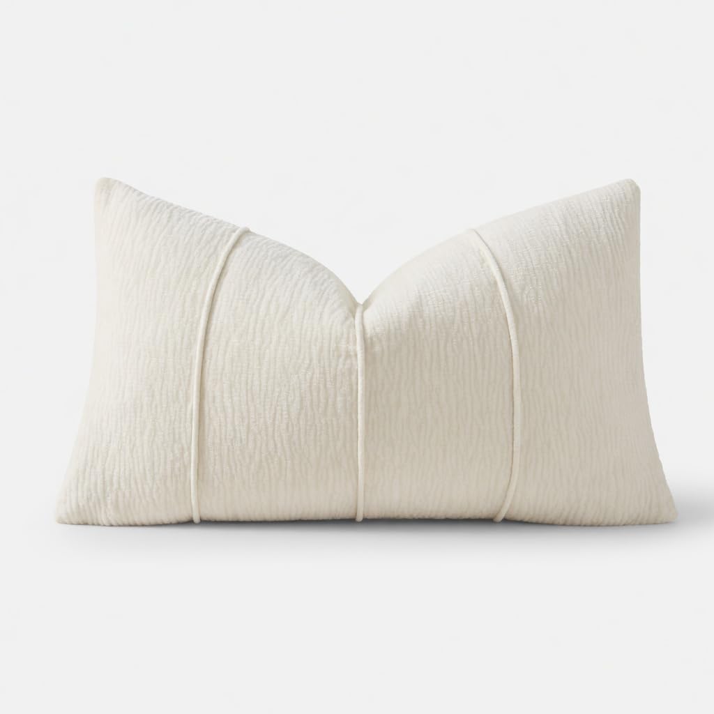 Fennco Styles Beige Chenille Lumbar Throw Pillow with Insert 12" X 20" 1-Pack