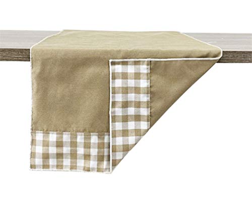 Fennco Styles Handmade Reversible Checkered Border Design Table Runner - Check Table Cover for Home, Dining Table, Banquet and Special Occasion