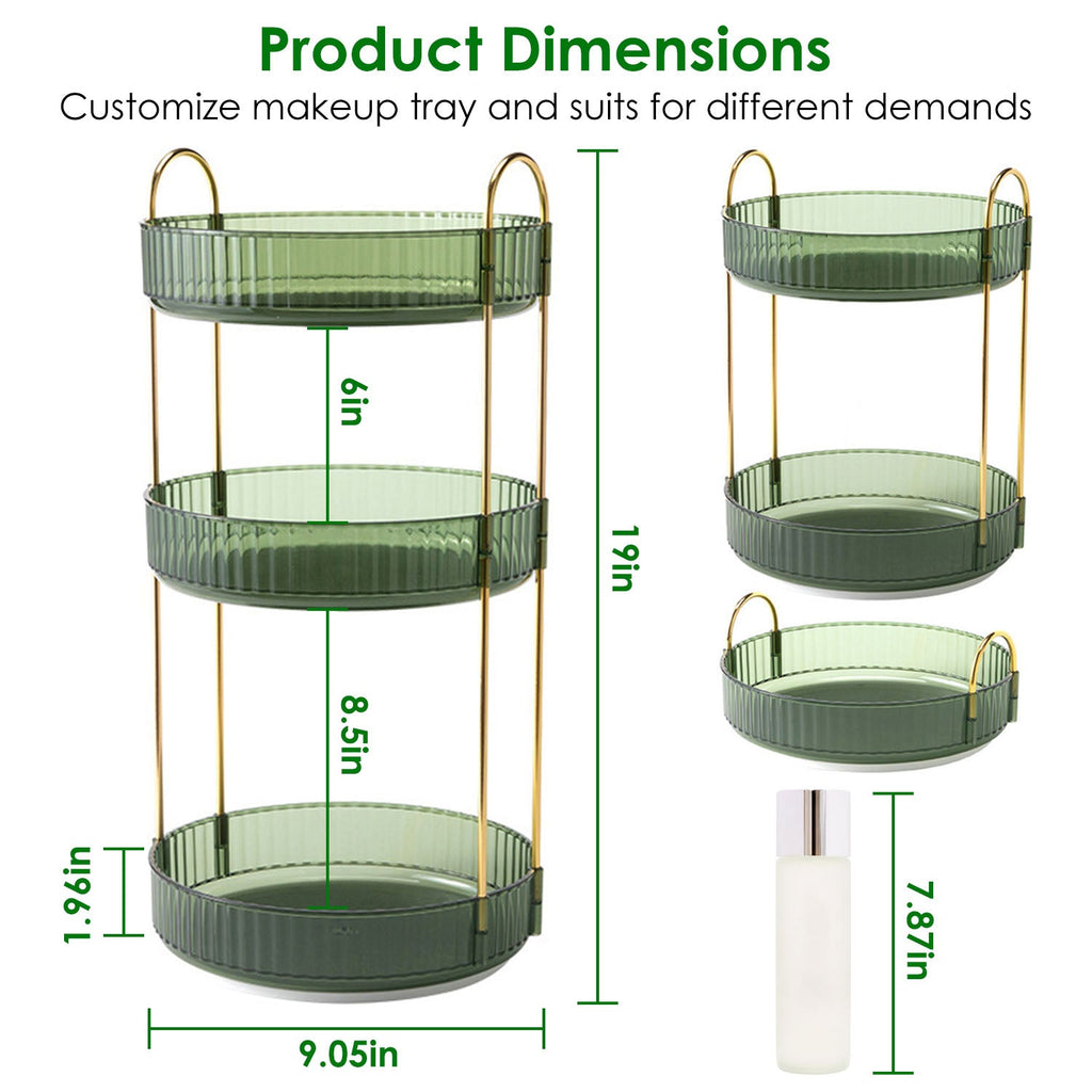3 Tier Rotating Makeup Organizer – 360° Spinning Cosmetic Storage Tray