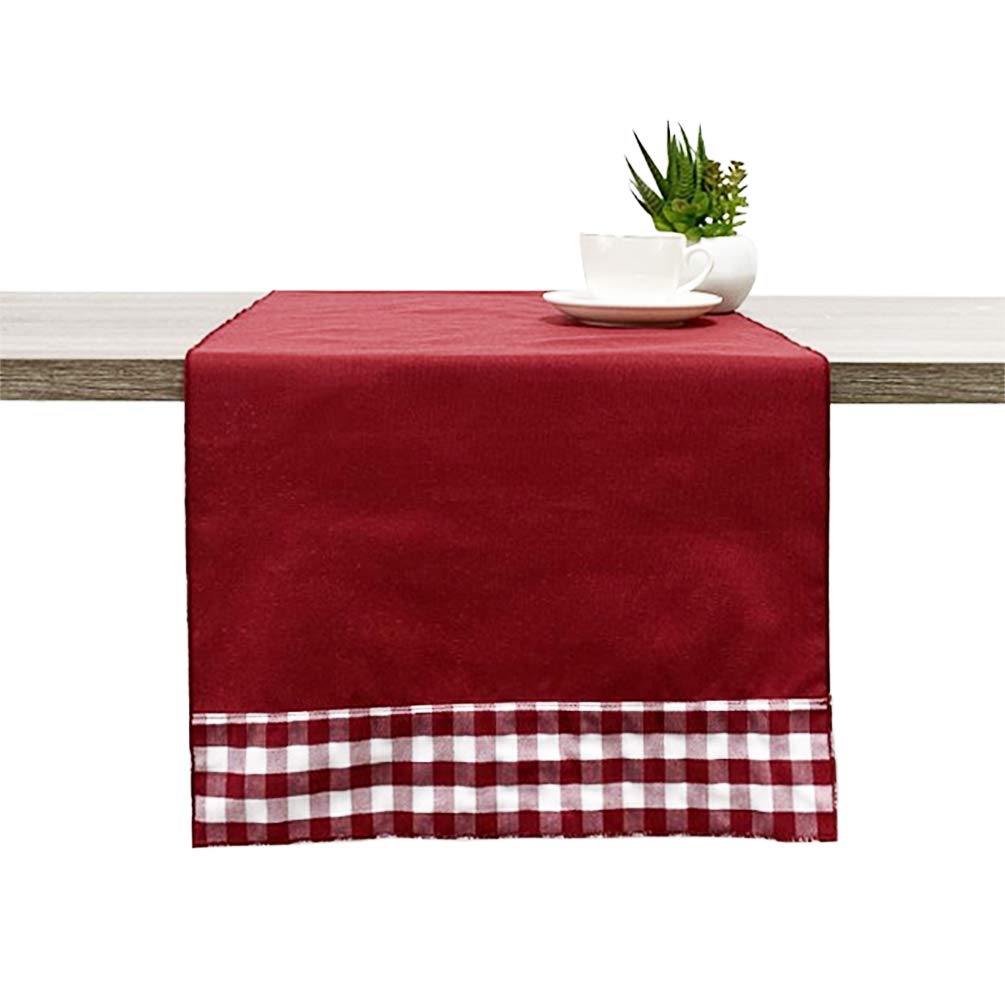 Fennco Styles Handmade Reversible Checkered Border Design Table Runner - Check Table Cover for Home, Dining Table, Banquet and Special Occasion
