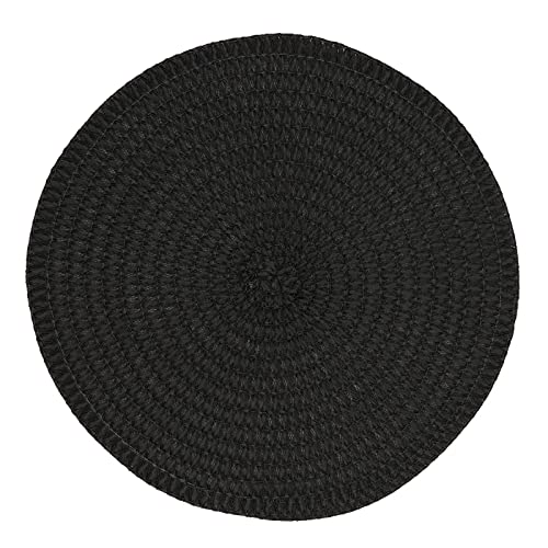 Fennco Styles Modern Everyday Textured Placemats 15 Inches Round, Set of 4 – Black Woven Table Mats for Home, Dining Room Décor, Banquets, Indoor & Outdoor and Special Events
