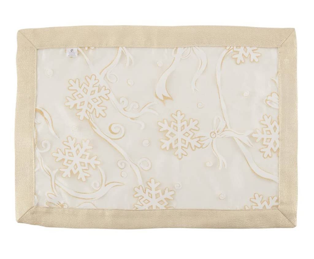 Fennco Styles Printed Snowflake & Ribbon Semi-Sheer Tablecloth - Gold Festive Table Cover for Home Décor, Banquets, Christmas, Holiday and Special Events
