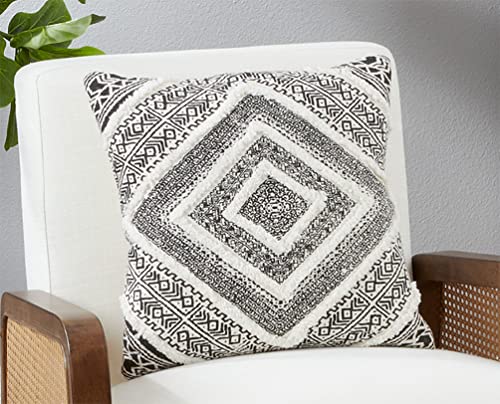 Fennco Styles Embellished Diamond Tufted Cotton Decorative Throw Pillow Cover 18" W x 18" L