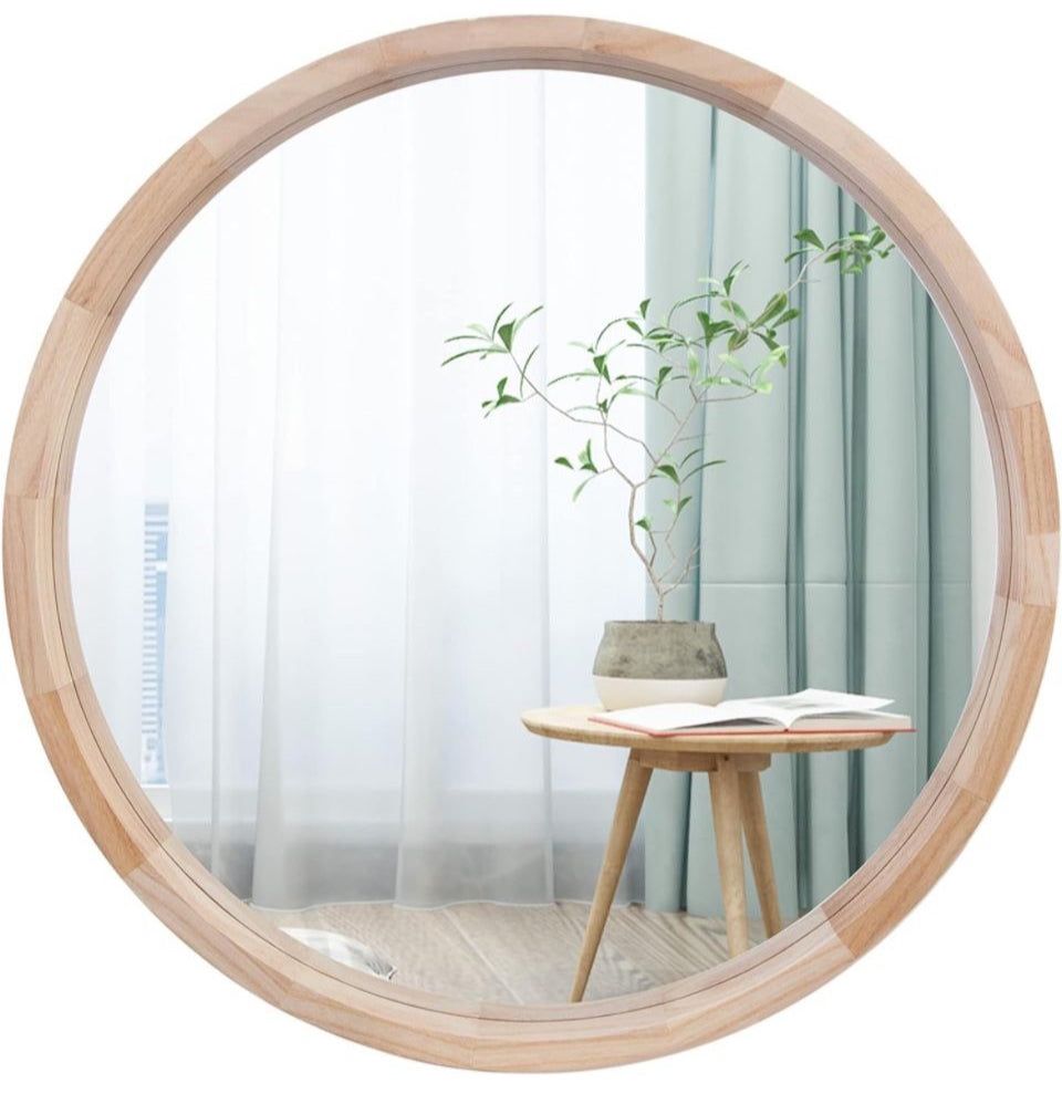 Open Box CONGUILIAO Round Wood Mirror