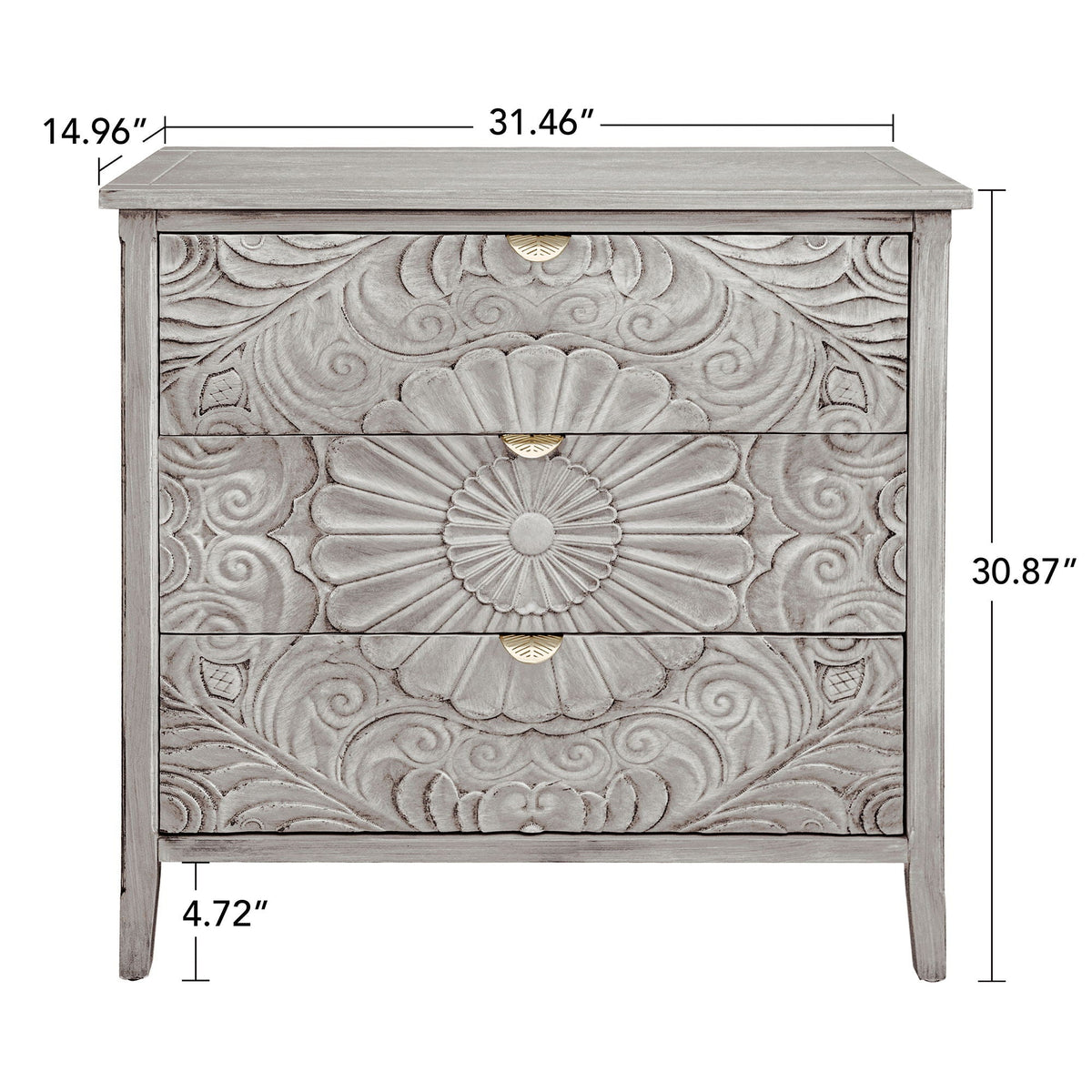 3 Drawer Cabinet, American Furniture, Suitable For Bedroom, Living Room - Light Gray