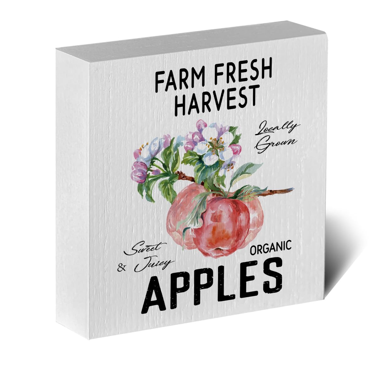 Apple Decor Wooden Box Sign Rustic Farmhouse Kitchen Bathroom 1x4x6in