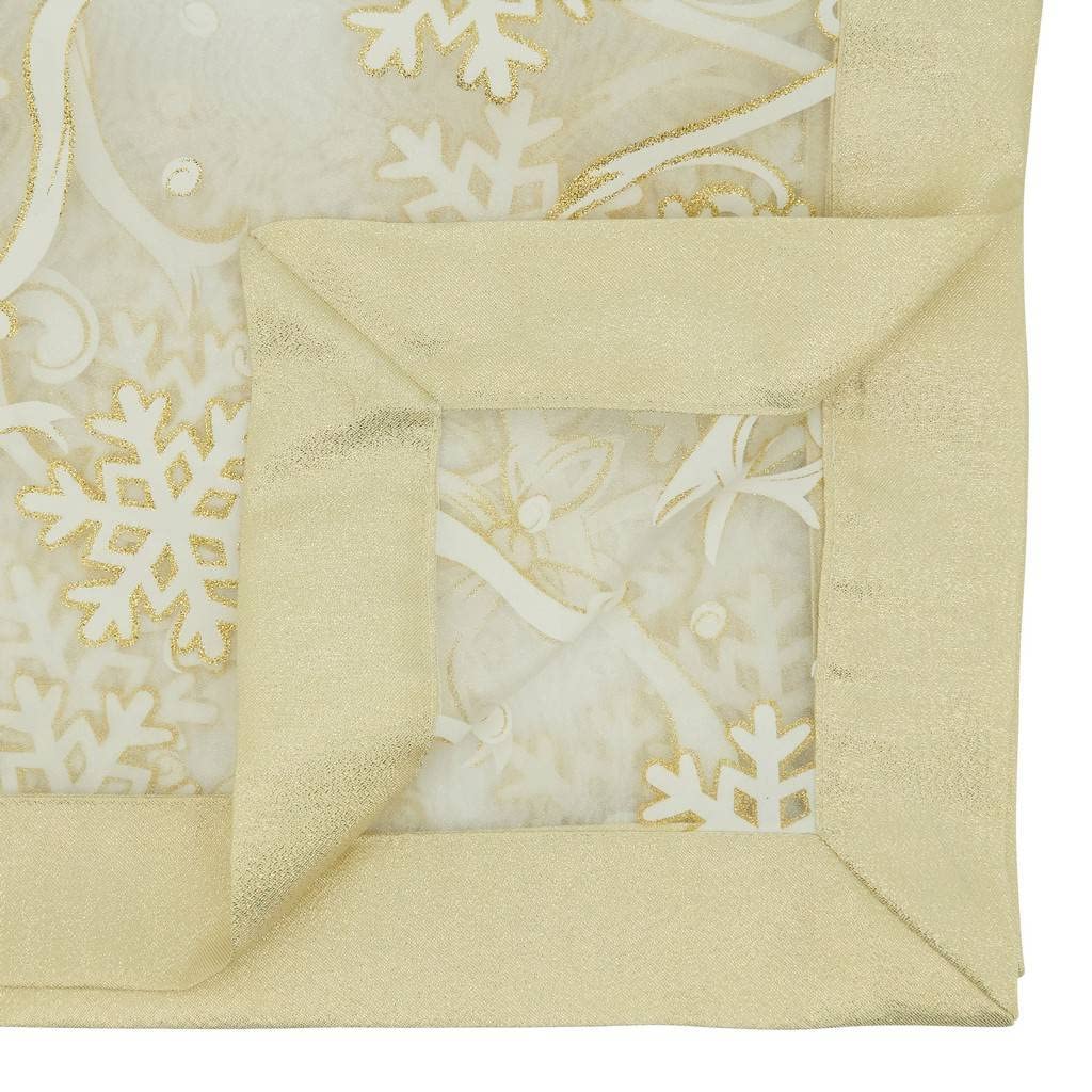 Fennco Styles Printed Snowflake & Ribbon Semi-Sheer Tablecloth - Gold Festive Table Cover for Home Décor, Banquets, Christmas, Holiday and Special Events