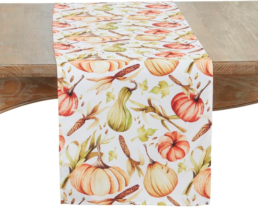 Fennco Styles Harvest Pumpkins Cotton Table Runner 16" W x 72" L