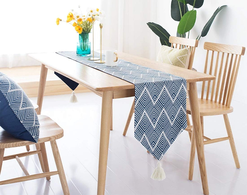 Fennco Styles Contemporary Chevron Tassel Cotton Blend 14 x 71 Inch Table Runner