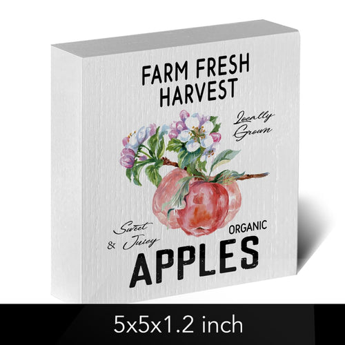 Apple Decor Wooden Box Sign Rustic Farmhouse Kitchen Bathroom 1x4x6in