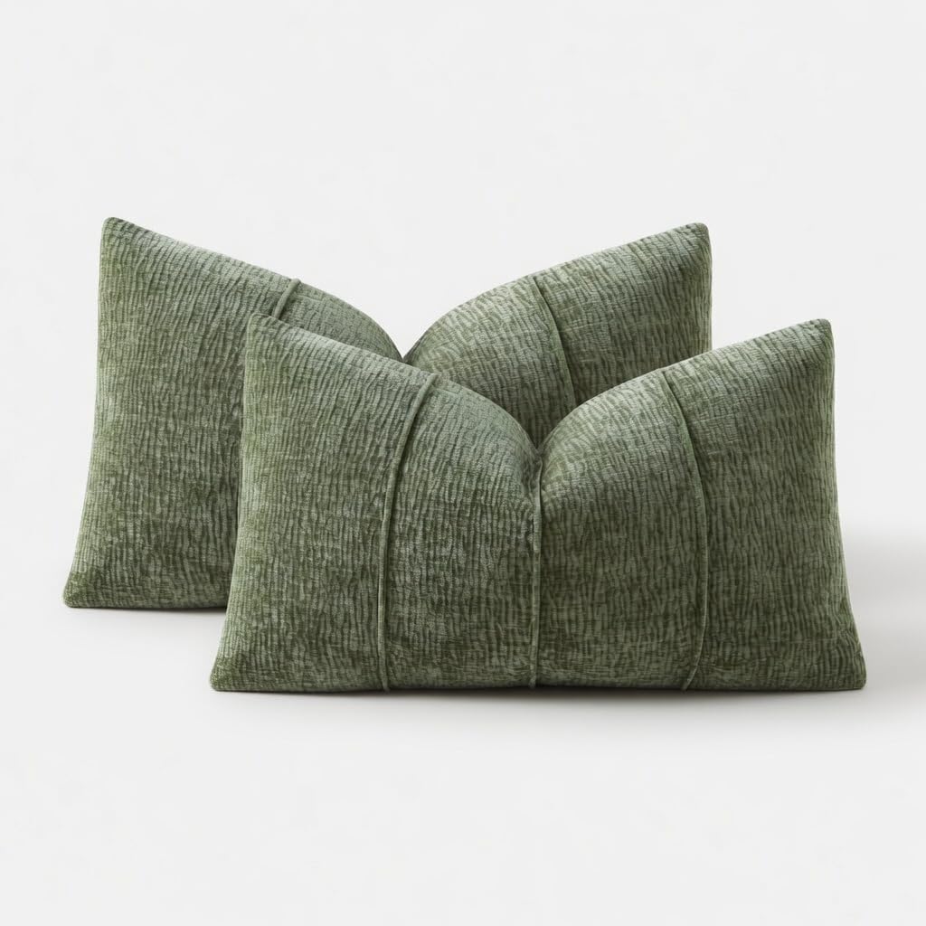 Fennco Styles Beige Chenille Lumbar Throw Pillow with Insert 12" X 20" 1-Pack