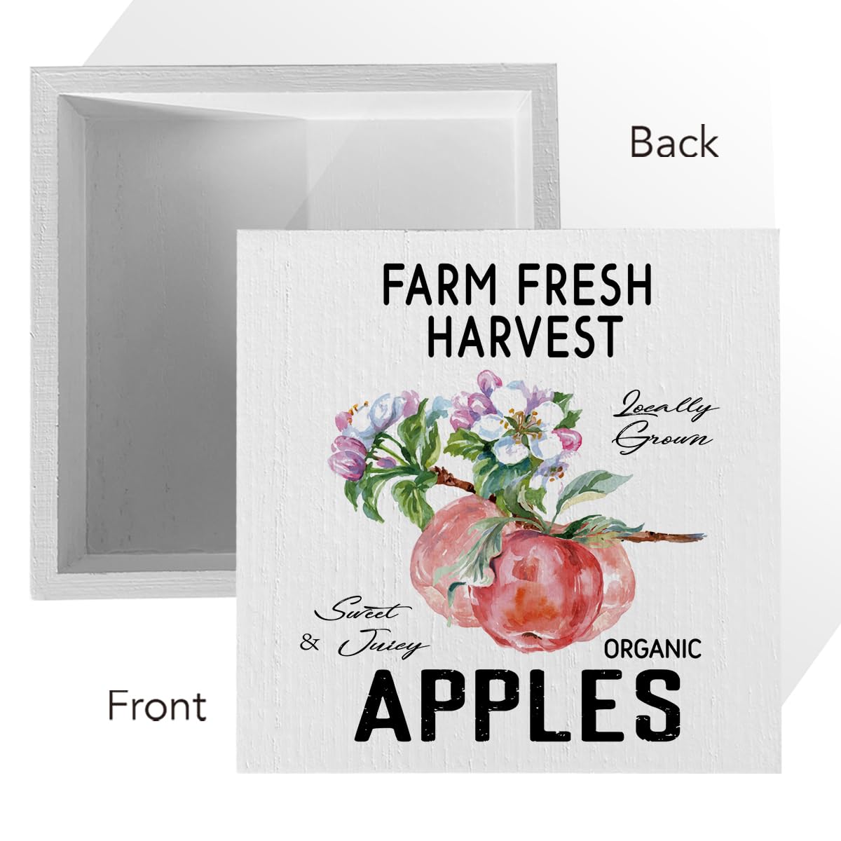 Apple Decor Wooden Box Sign Rustic Farmhouse Kitchen Bathroom 1x4x6in