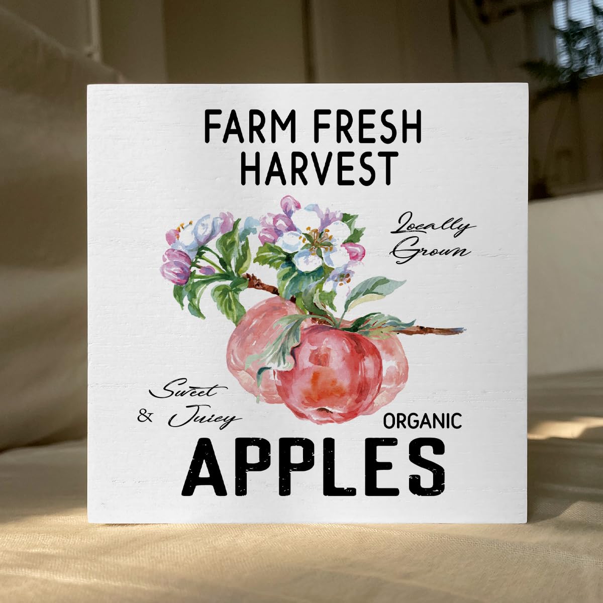 Apple Decor Wooden Box Sign Rustic Farmhouse Kitchen Bathroom 1x4x6in