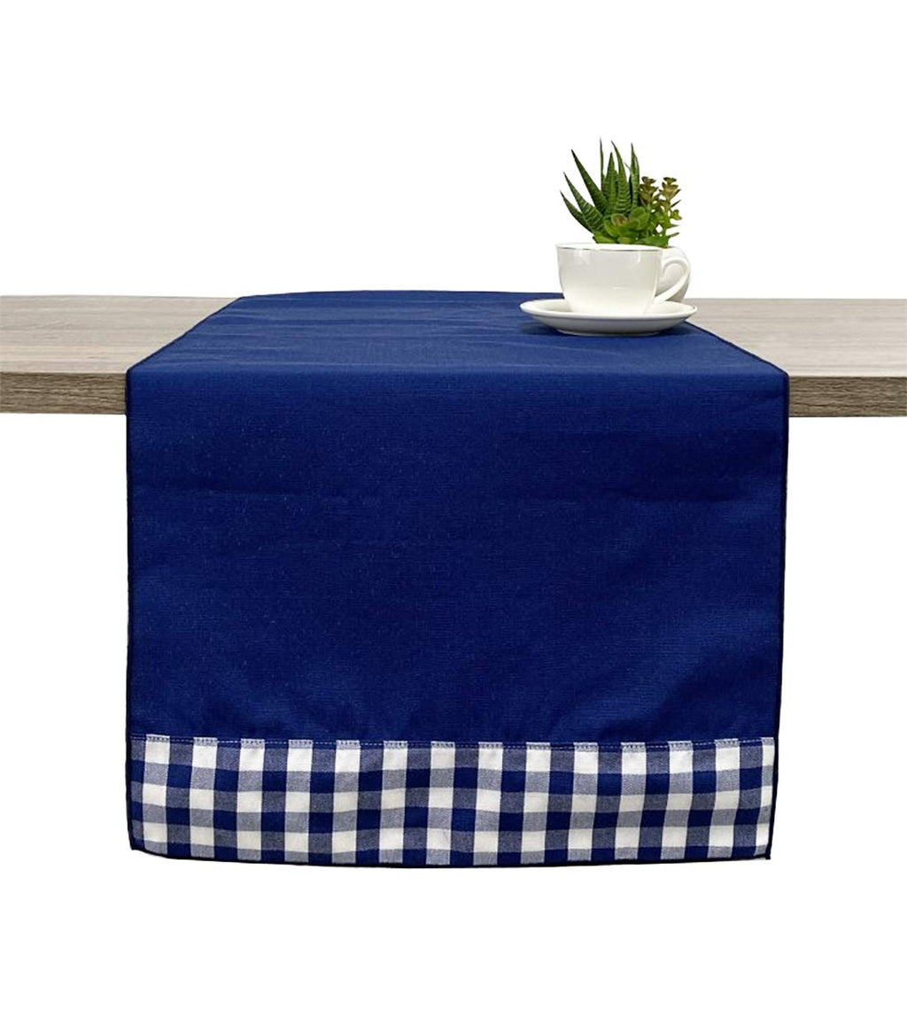 Fennco Styles Handmade Reversible Checkered Border Design Table Runner - Check Table Cover for Home, Dining Table, Banquet and Special Occasion