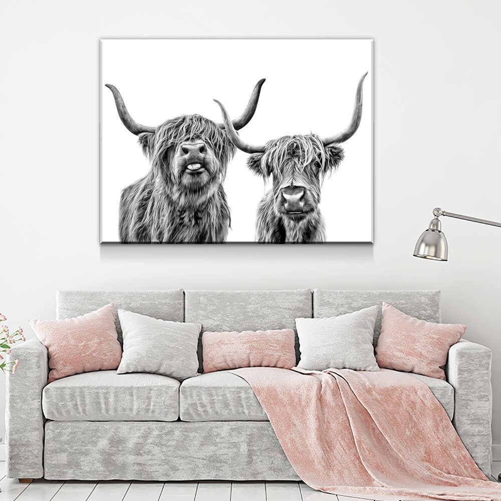 Highland Cows Canvas Wall Art, Scottish Highlanders, Rustic Wall Decor