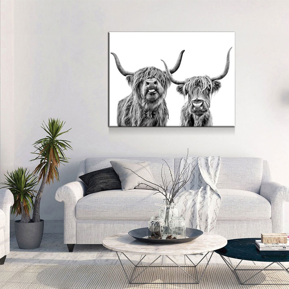 Highland Cows Canvas Wall Art, Scottish Highlanders, Rustic Wall Decor