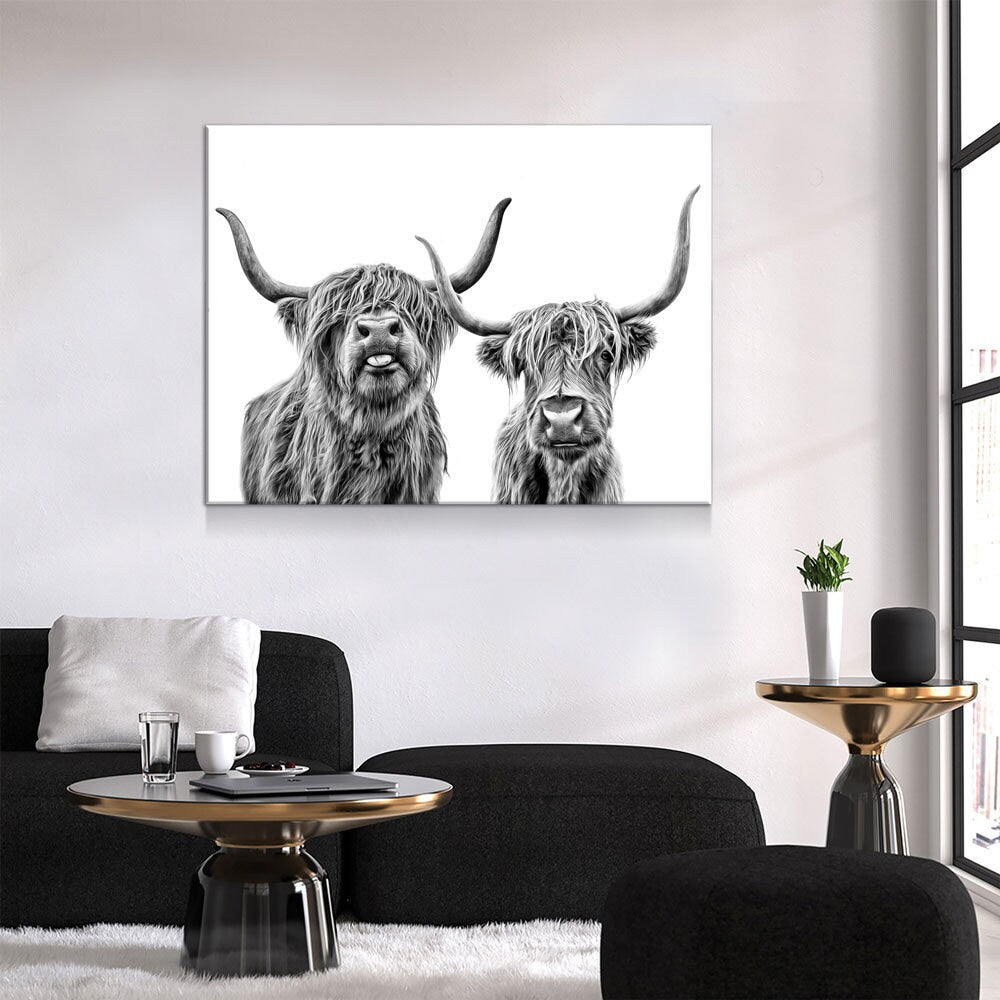 Highland Cows Canvas Wall Art, Scottish Highlanders, Rustic Wall Decor