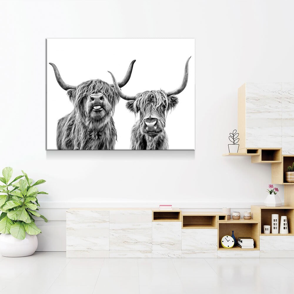 Highland Cows Canvas Wall Art, Scottish Highlanders, Rustic Wall Decor