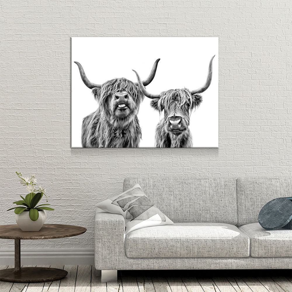Highland Cows Canvas Wall Art, Scottish Highlanders, Rustic Wall Decor