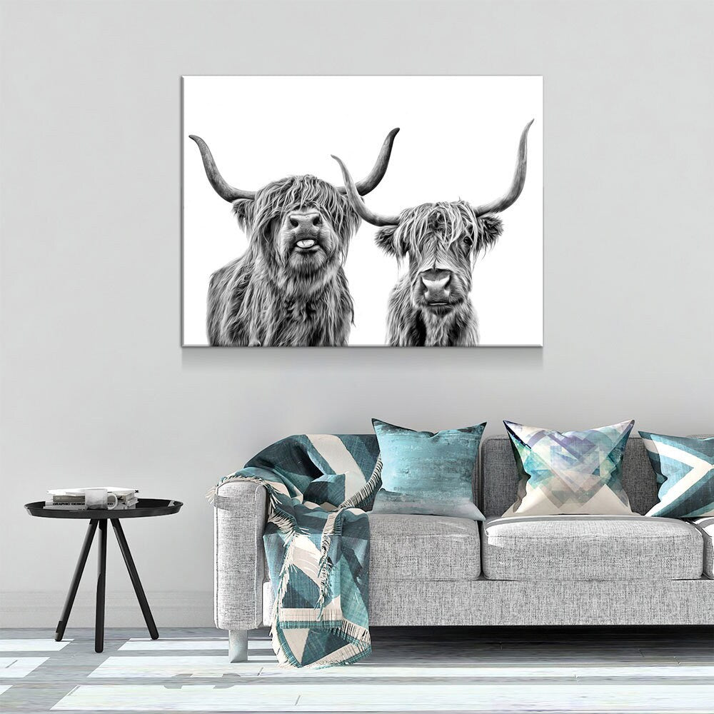 Highland Cows Canvas Wall Art, Scottish Highlanders, Rustic Wall Decor