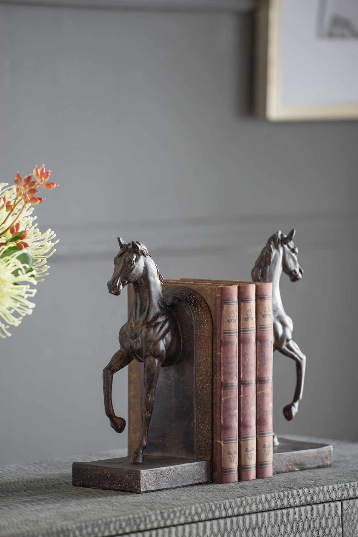 Trotting Horse Bookends Set of 2 with Classic Design - Brown